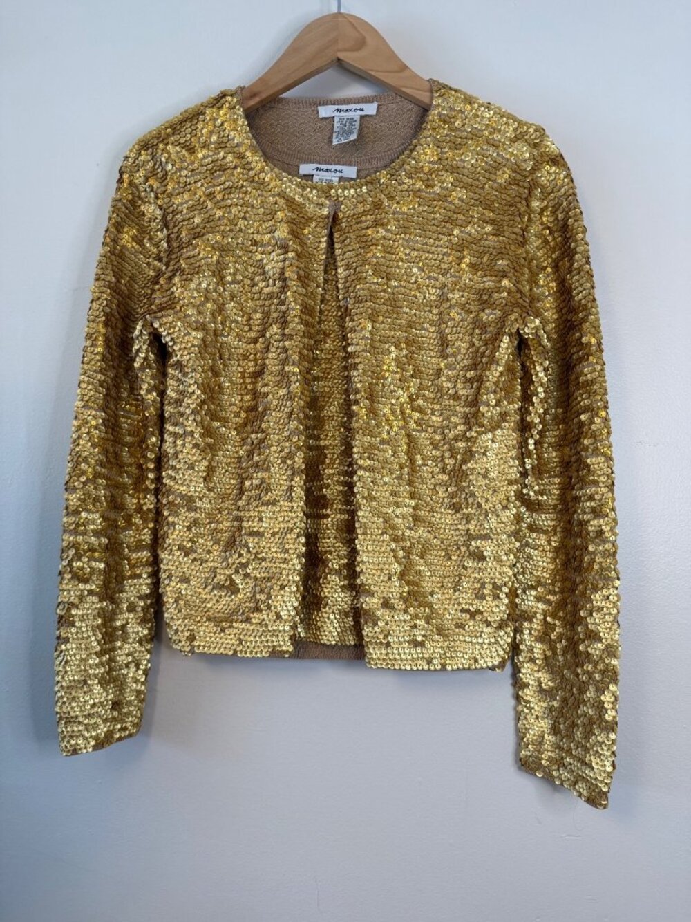 Maxou Gold Sequin Silk Sleeveless Top & Cardigan Matching , Set Vintage Size S